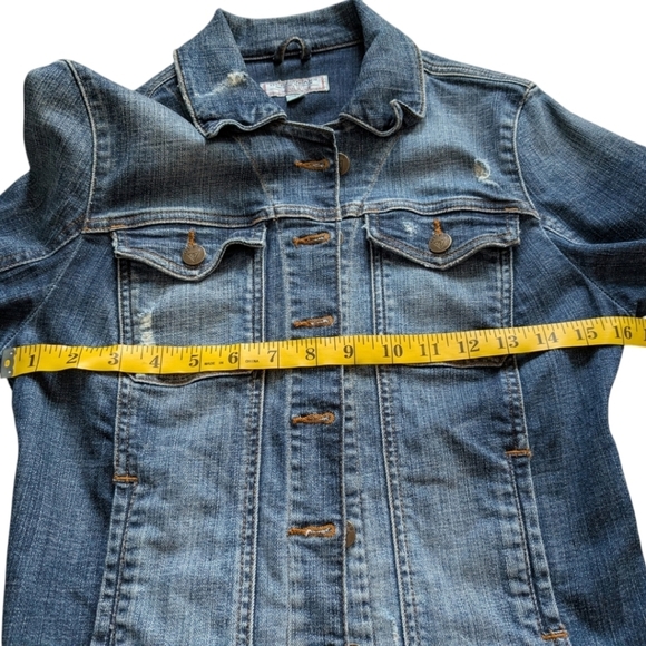 Guess Jean Jacket Vintage Y2K Mid Blue Distressed Flap Pockets Women's Small - Picture 12 of 15